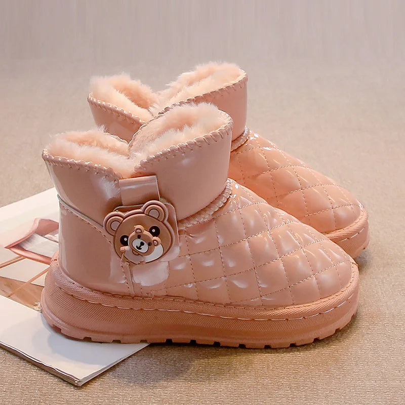Kids Fashion Boots for Boys Girls Unisex 2024 Autumn Winter Cartoon Bear Classic Slip-on Children Thermal Snow Ankle Boots Warm