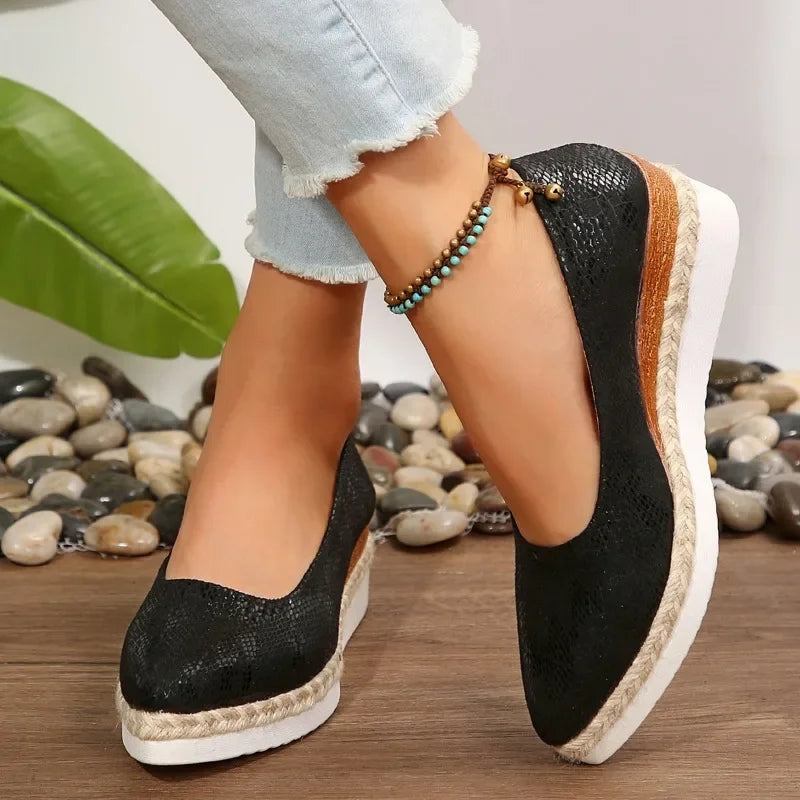 Women's Platform Comfortable Wedge Pointed Toe Loafers Shoes.