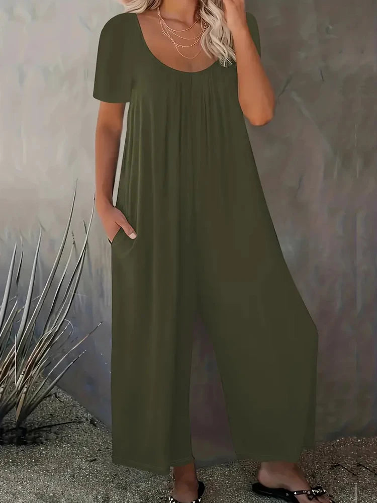 Plus Size XL-5XL Summer Romper Overalls With Pockets Casual Fashion Short Sleeve.