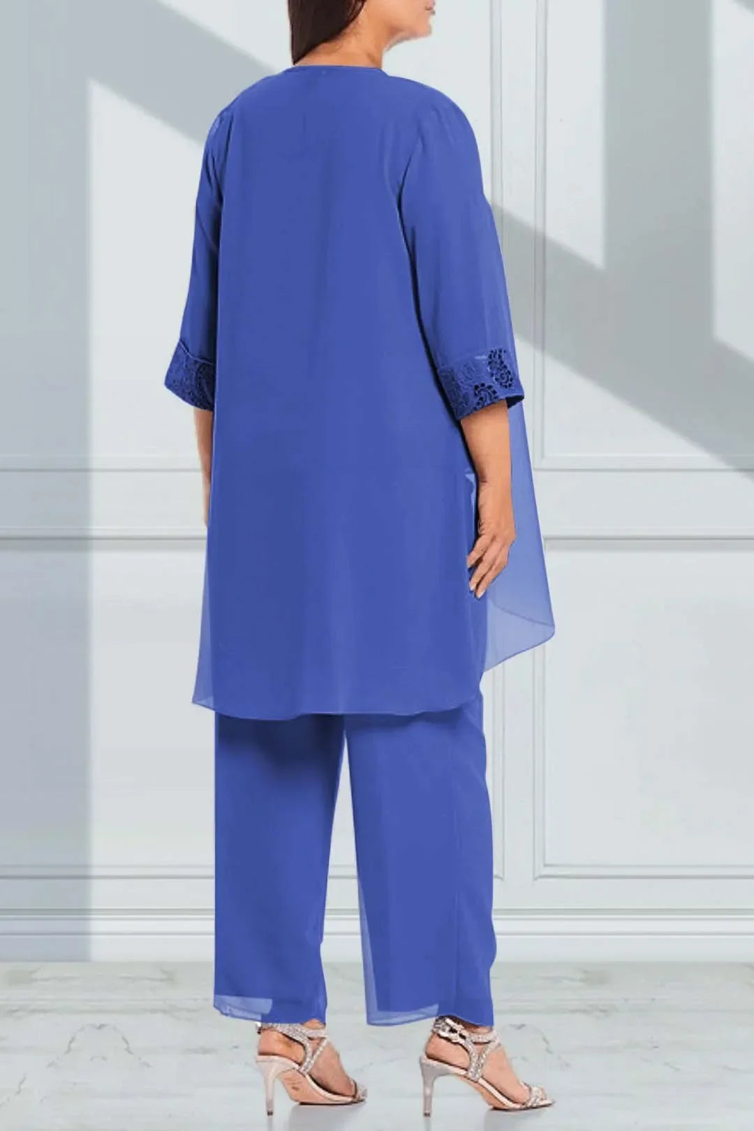 Plus Size Sequins Three Piece Set Pant Suit Evening Party Wear