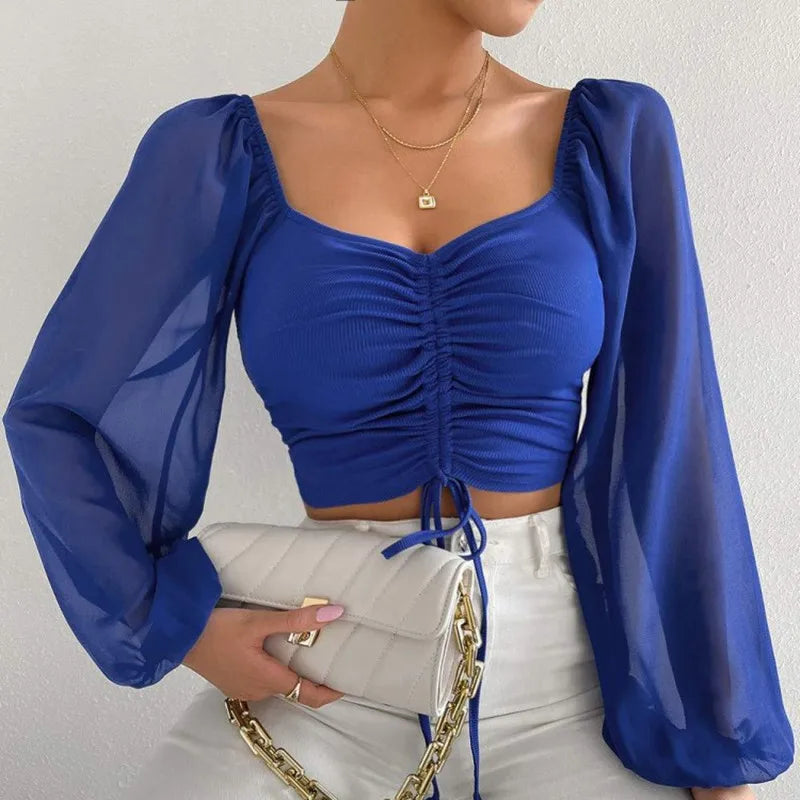 Ladies Posh Summer Shirt Very Flattering Sexy And Casual With Drawstring Crop Top. S-3x