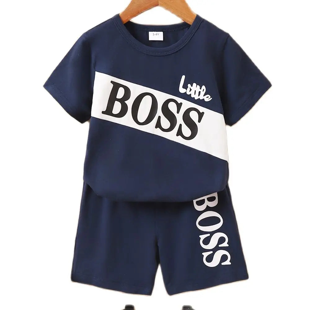 1-6 Years Boy 2PCS Clothing Set Letter T-shirt+Solid Color Shorts Fashion 3 Colors Sport Style Child Boy Summer Holiday Outfit