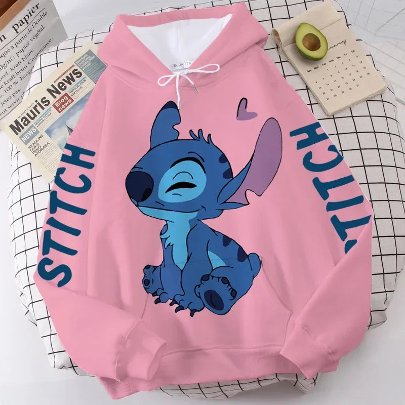 Disney Hoodie Fashion Stitch Angel Monster Letter Cartoon Sweatshirt Pullover Cute Unisex Pocket Hoodie. S-3X