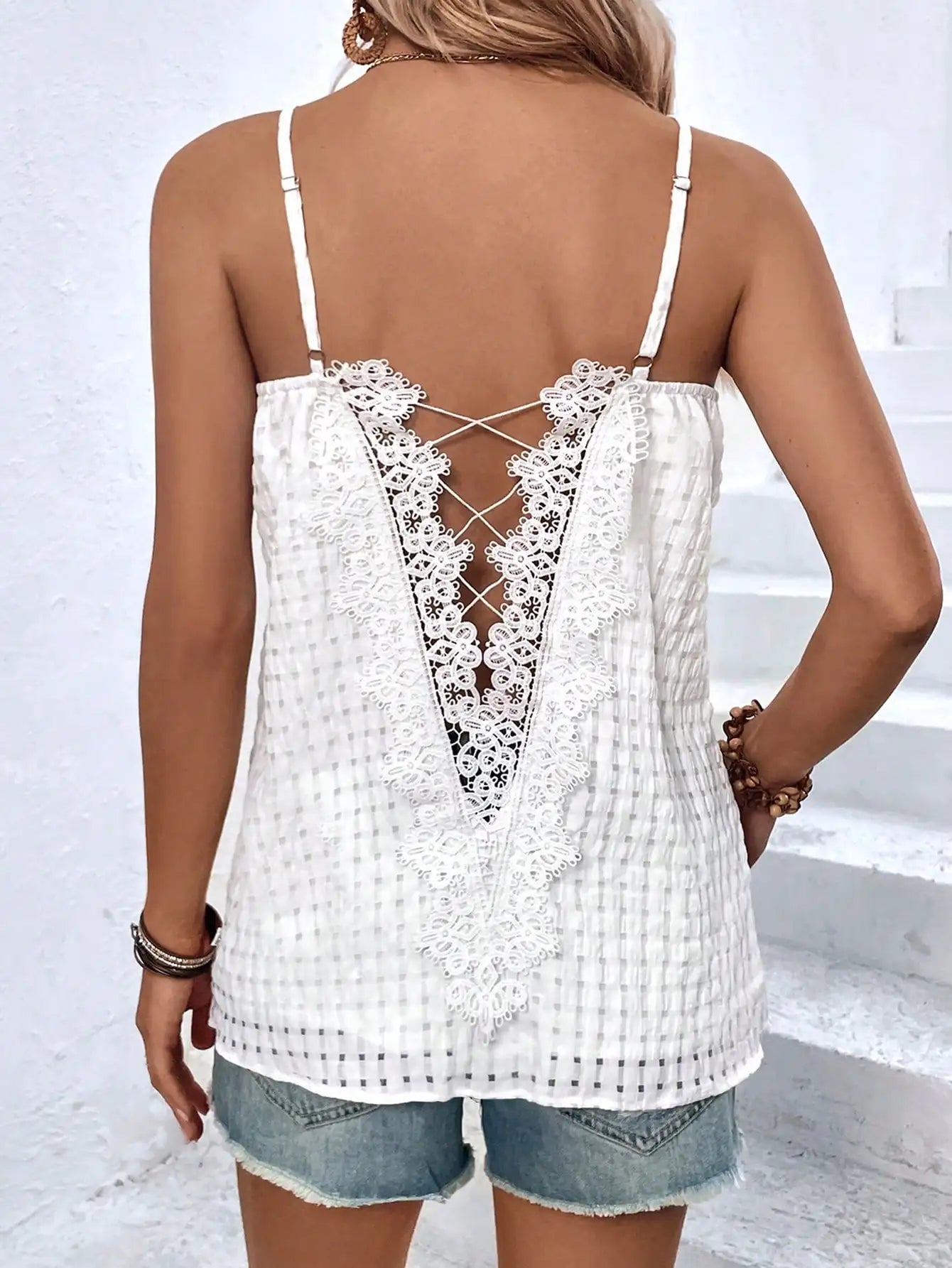 Elegant casual women's tank top sleeveless halter Backless lace splicing sexy women's halter. XS-L