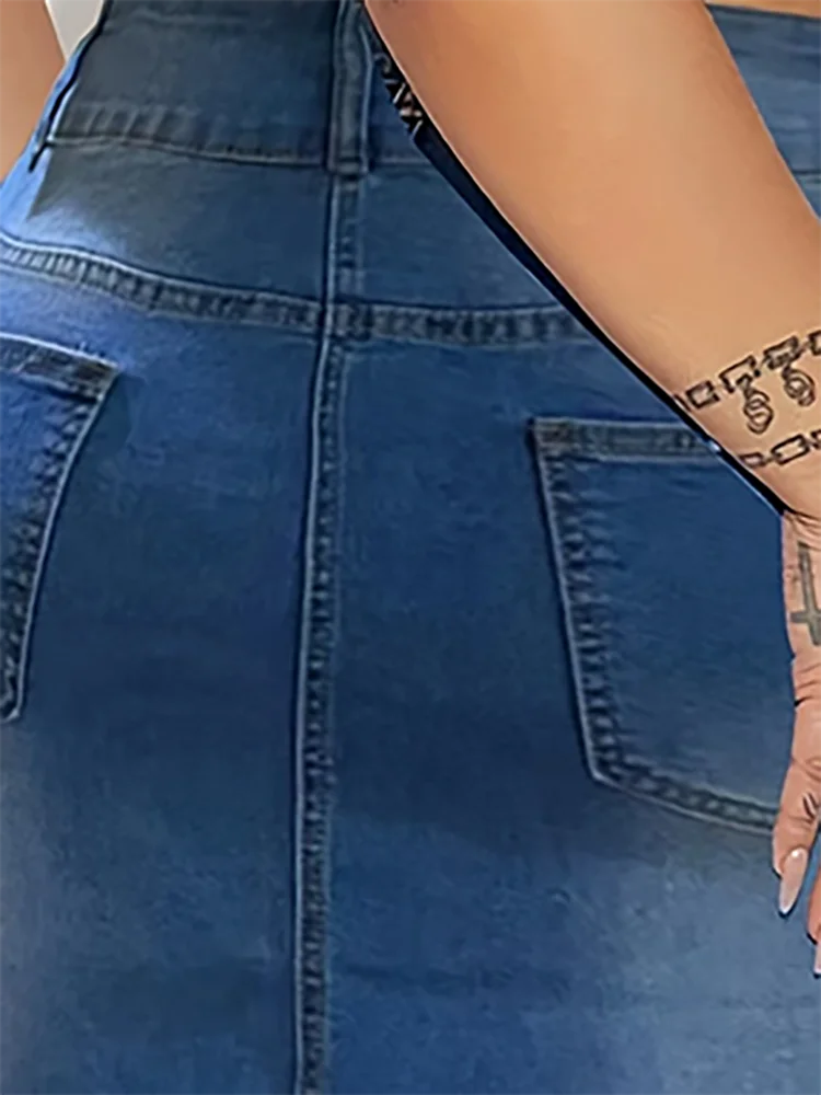 Women's Fringe Long Jean Skirts Fashion Casual Comfortable Slim Mid Waist Stretch Denim Plus Size