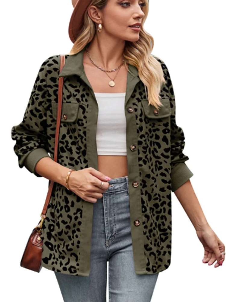 Long Sleeved Leopard Print Cardigan Button Up High Street Fashion . S-XXL