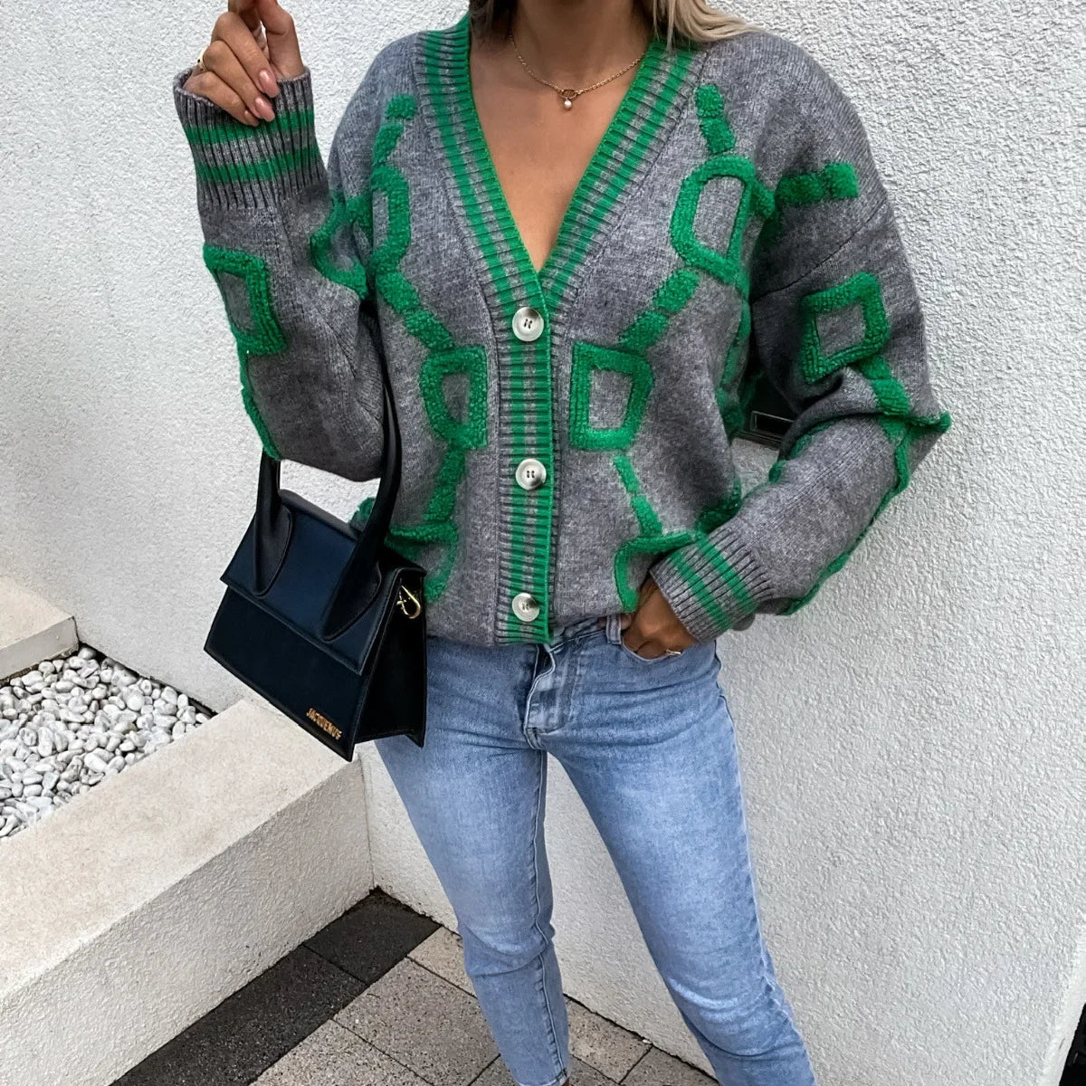 Women Knit Cardigan V Neck Casual Single Breasted Thick Warm Trendy Sweater. One-Size