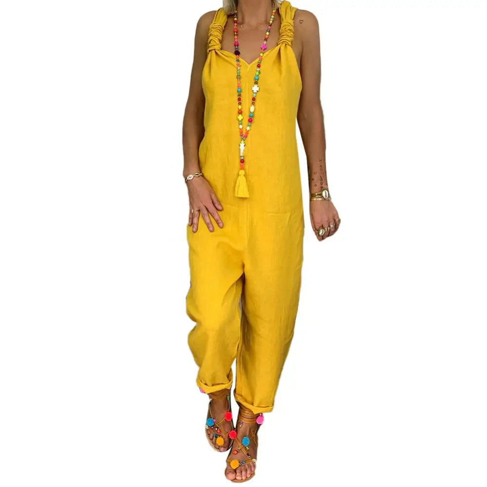 Women Casual Backless Solid Colour Sleeveless Jumpsuit. S-5x
