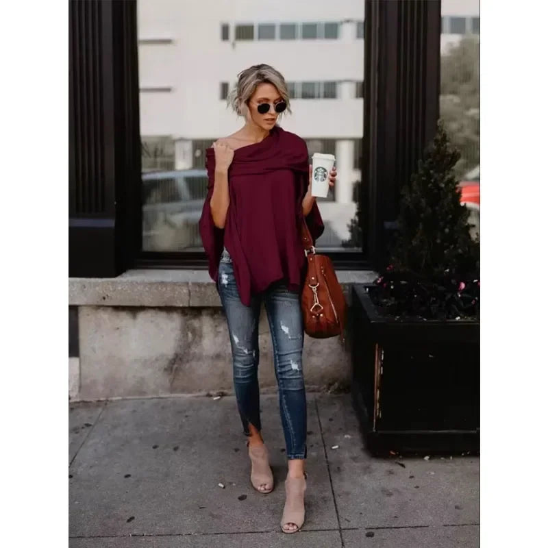 2025 New European Popular Off Shoulder Women's Spring And Autumn Loose Irregular Hem. xS-3x