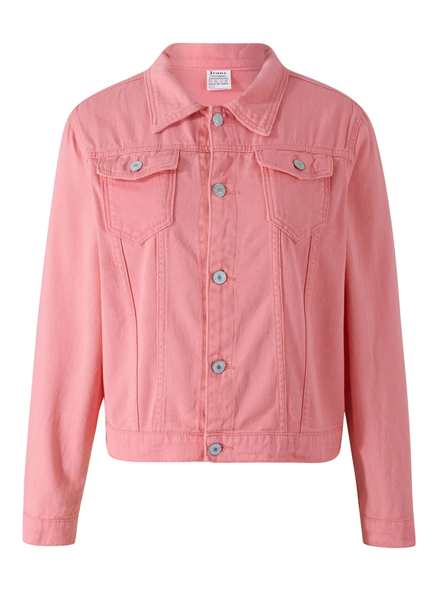 Denim Jacket For Women Solid Colour Casual Long Sleeve Button Down Chest Pocket Jean Jacket. S-2x