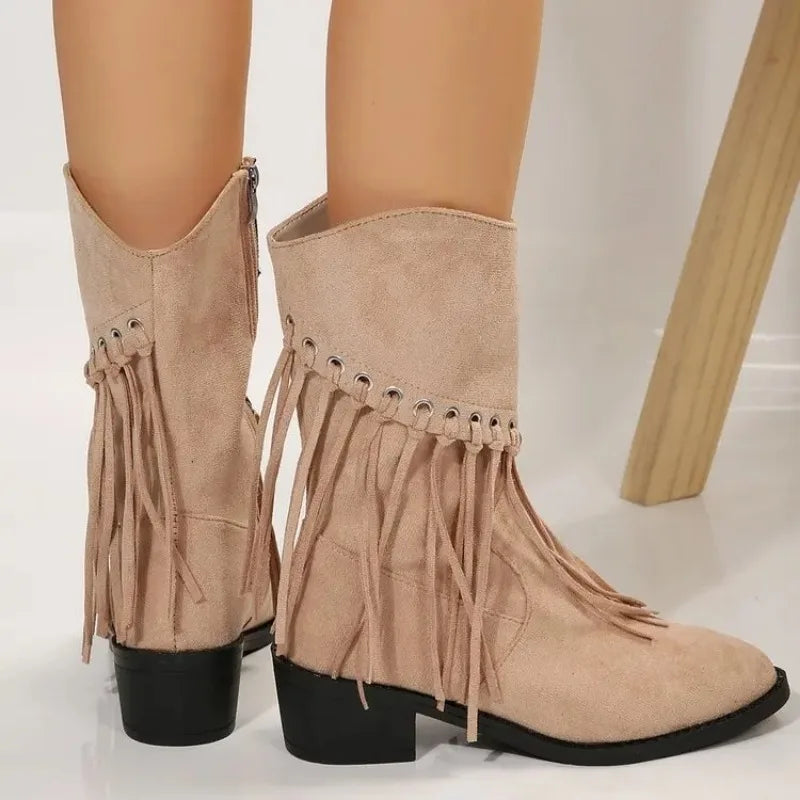 Boots Women Vintage Tassel Cowgirl Fashion Western Booties