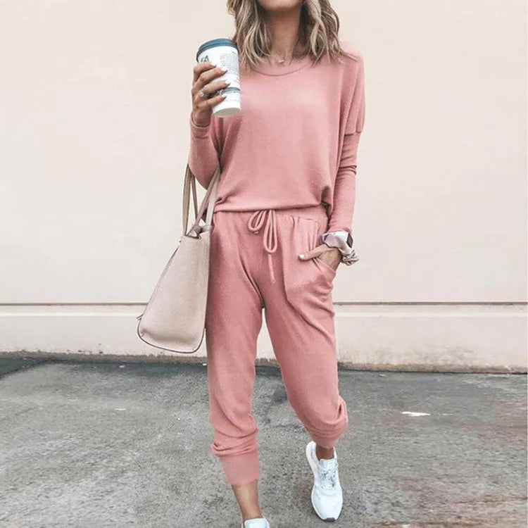Ladies Casual 2 Piece Set, Solid Colour Round Neck Casual Wear. S-3x