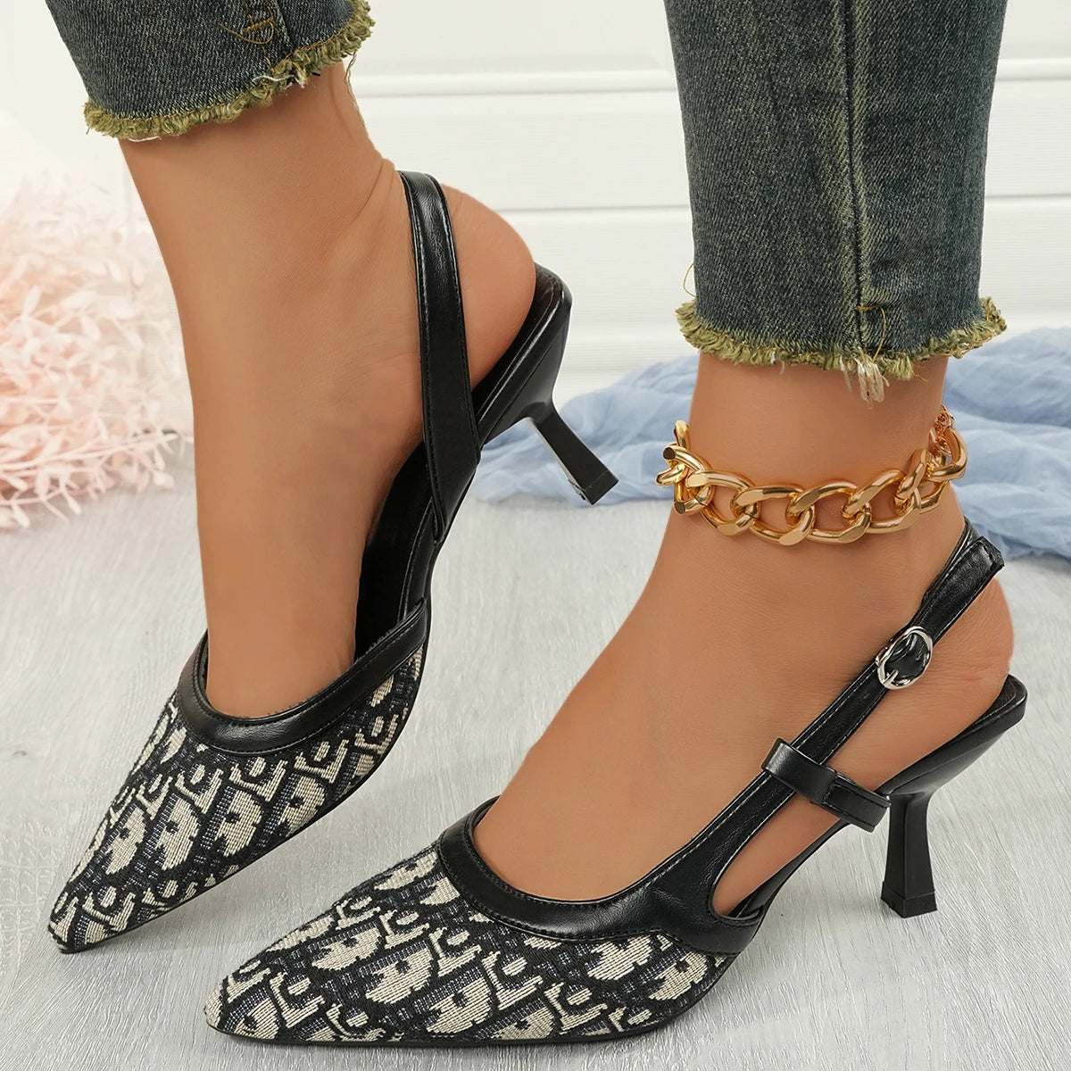 Women Shoes Satin Pointed Sandals 2025 Summer Buckle Sexy High Heels. Sandalias Mujer Zapatos