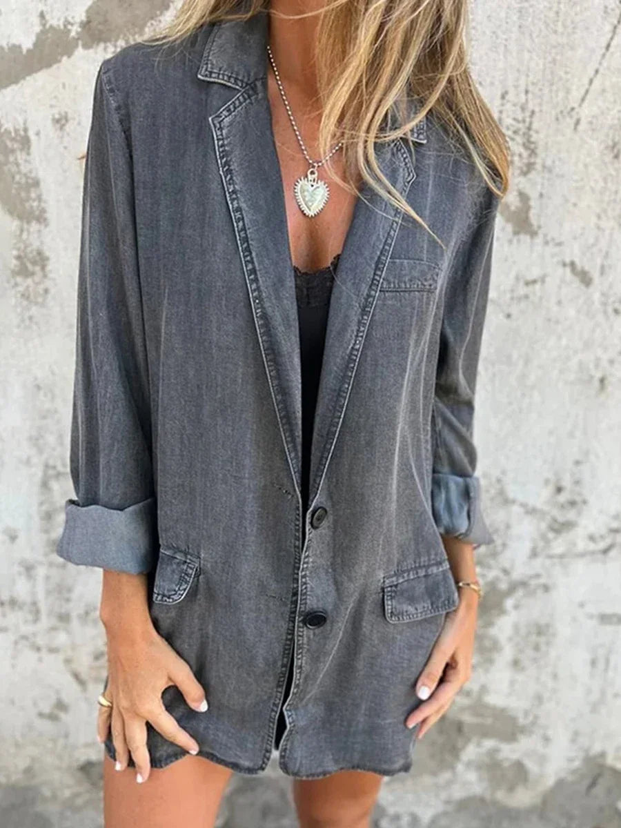 Women's Oversized Denim Vintage Long Sleeve Button Down Boyfriend Jean Jacket. S-XL