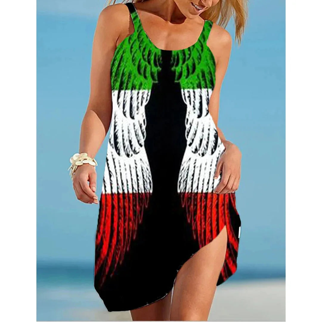 Italy and Portugal Flag Dress Women Fashion Dress Bohemian Midi Sundress