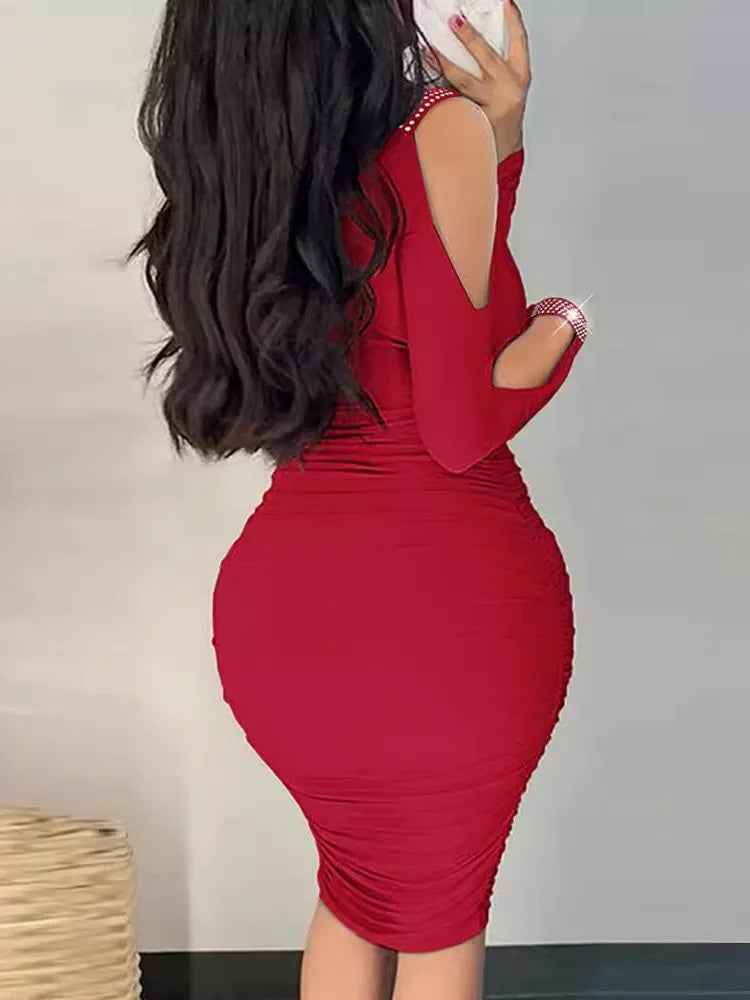 Fashion Elegant Sexy Off Shoulder Long Sleeve Party V Neck Dress. S-3X