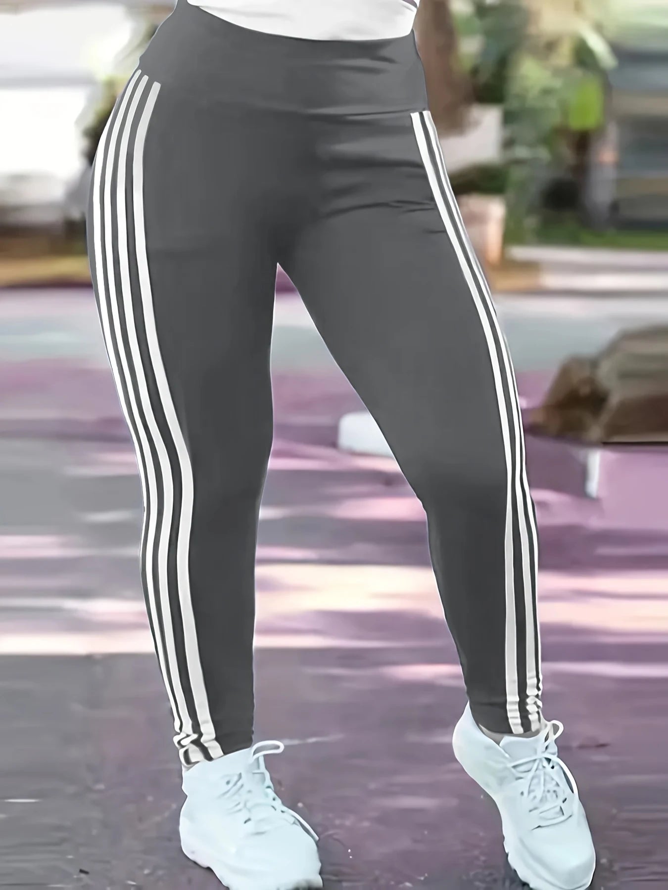 Women 1XL-5XL Plus Size Fashion Striped Leggings Casual Slim Sports Pants