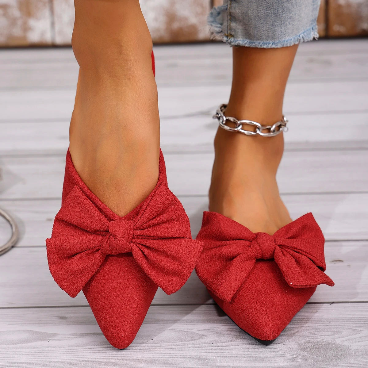 Women Bow Flat Summer Non Slip Slides.