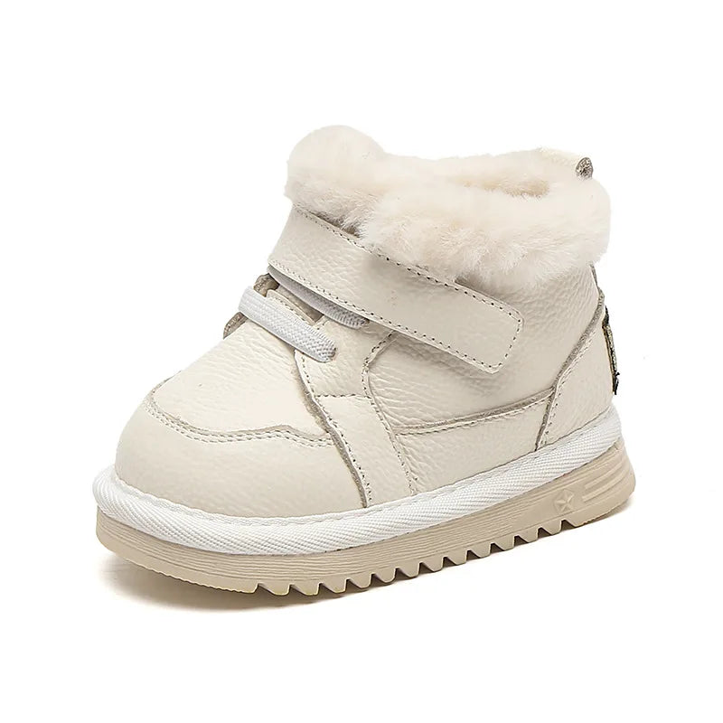 High Quality Leather Winter Toddler Unisex First Step Boots Plush Warm First Walkers Infant Kids Soft Bottom Girls And Boys Shoes Non-slip.
