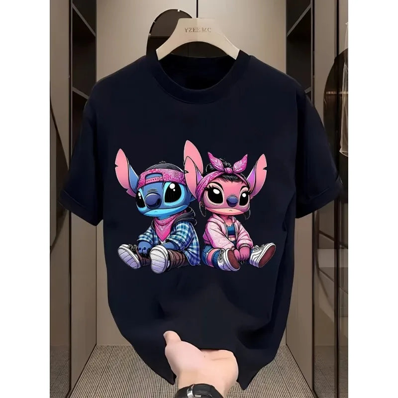 Women's Plus Size Stitching Series Couple T-shirt Summer Women T-shirt Harajuku Round Neck Short Sleeved Street Women's Clothing