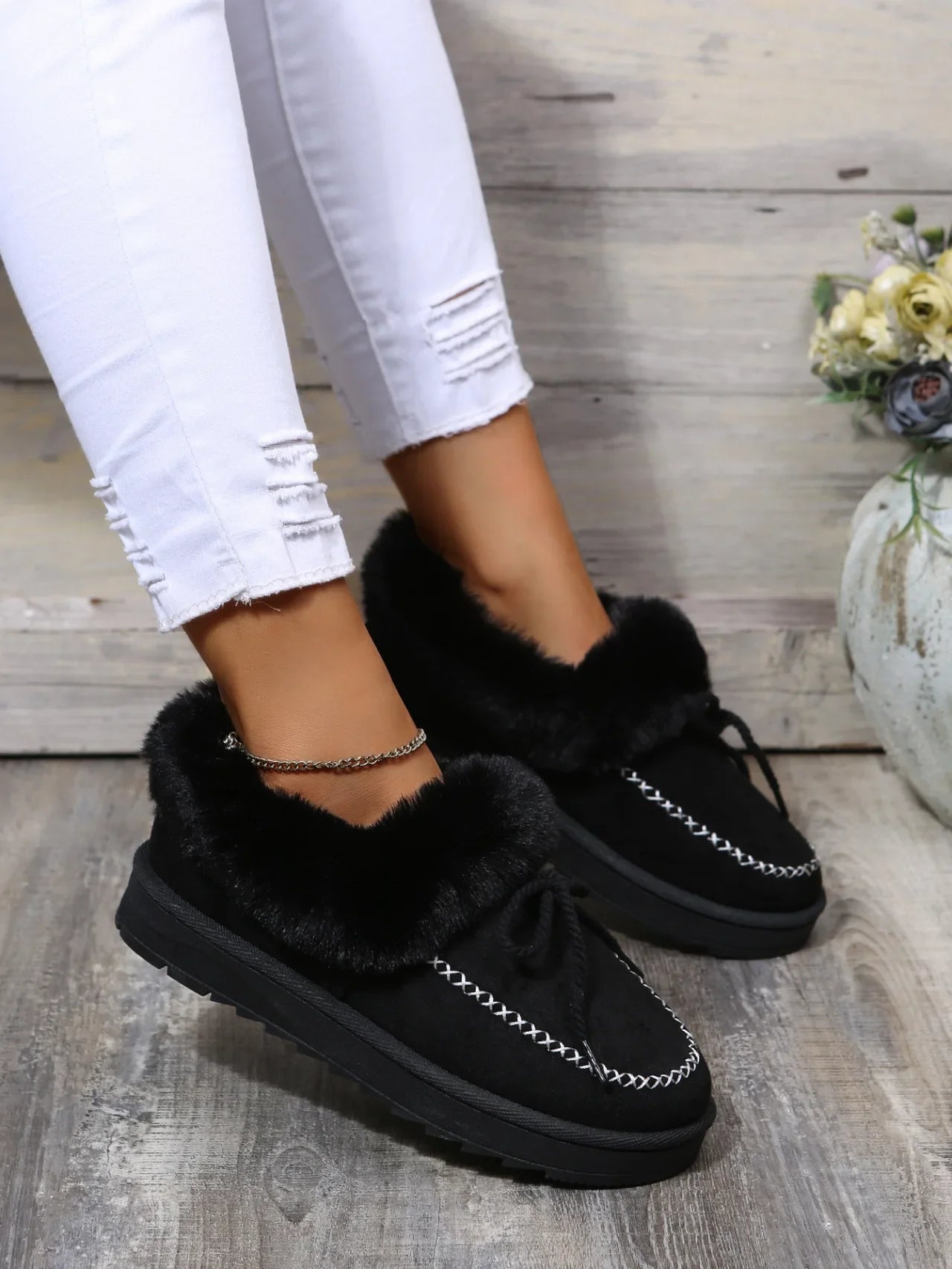 Women's Thick Bottom Fleece-Lined Cotton Shoes One-Step Lazy Shoes Velvet Moccasins