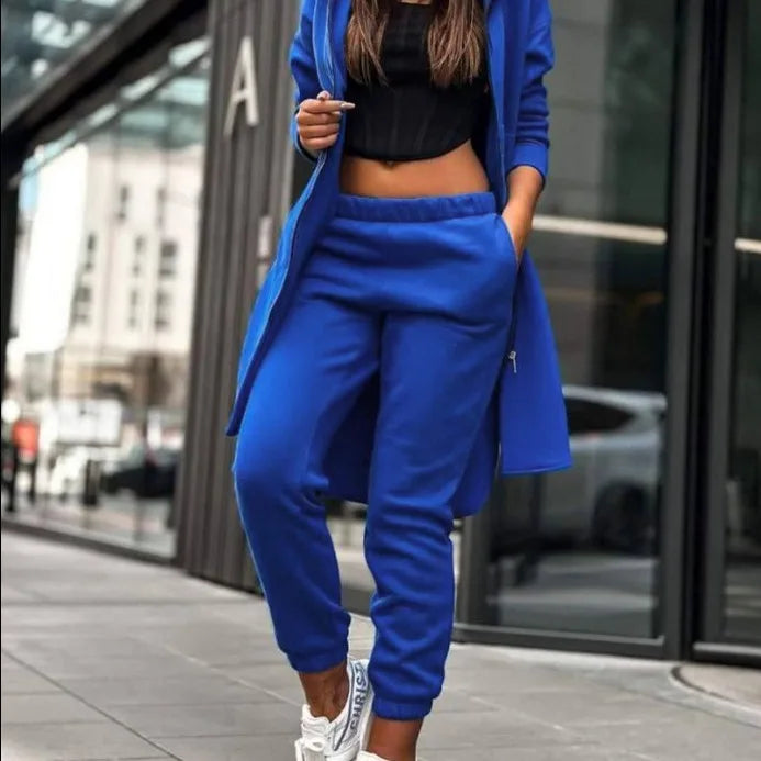 Pant Set Hooded Zipper Long Jacket Casual Straight Pants Solid Sporty Great For All Seasons. S-2XL