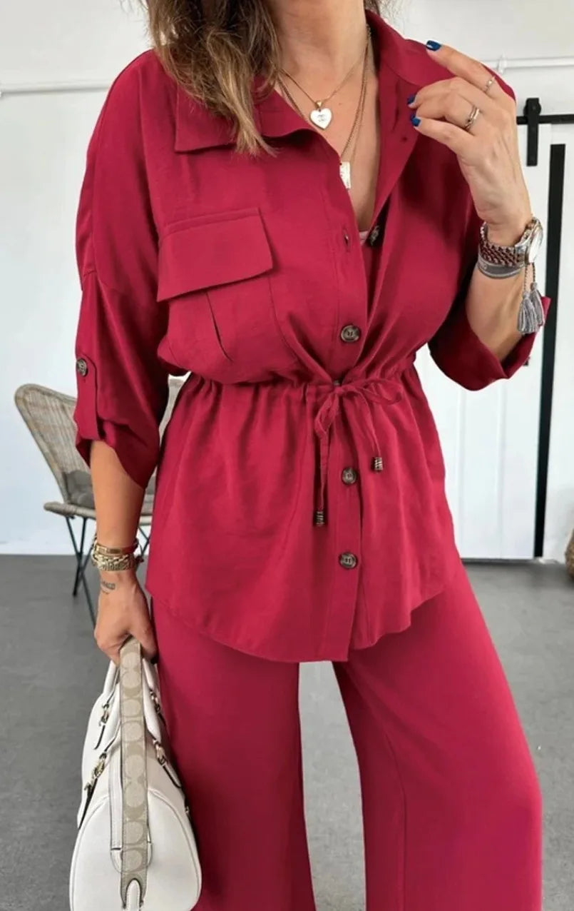 New Fashion Women's Long Sleeve Suit Casual Baggy Drawstring Shirt And Pants Female Two Piece Set. S-3X