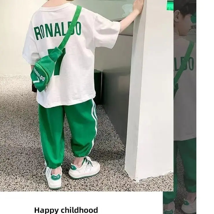 Kids Fashion 3pcs Casual Sport T-shirts+pants+Shoulder Bag Children Outfit.