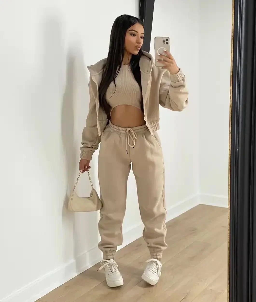 3pcs Women's Clothing Set Fleece-lined Hooded Sweater & Sleeveless Tank Top & Sweatpants Pants. S-2x