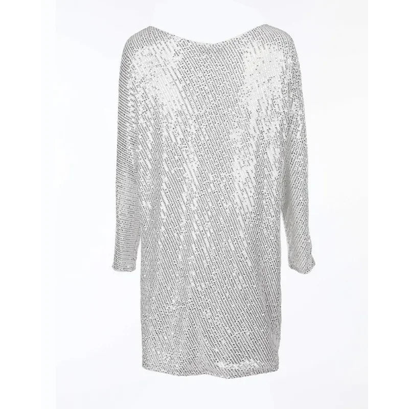 Sexy Slim-Fit Sequined Dress Long Sleeve Off Shoulder Slash Neck Party Formal Dress. S-2X