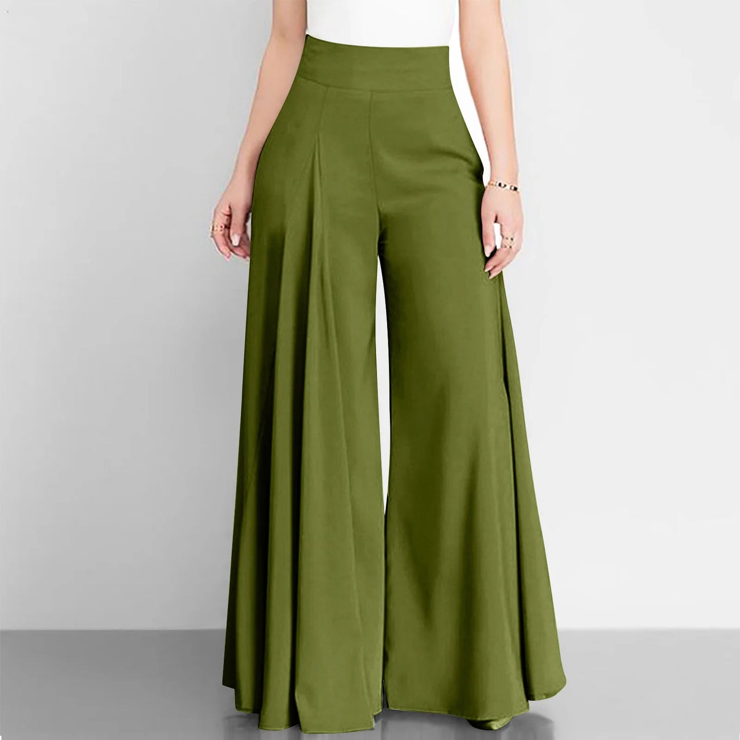 Spring Autumn Fashion Ladies High Waist Wide Leg Pants With Elegant Flare. Sz S-2x