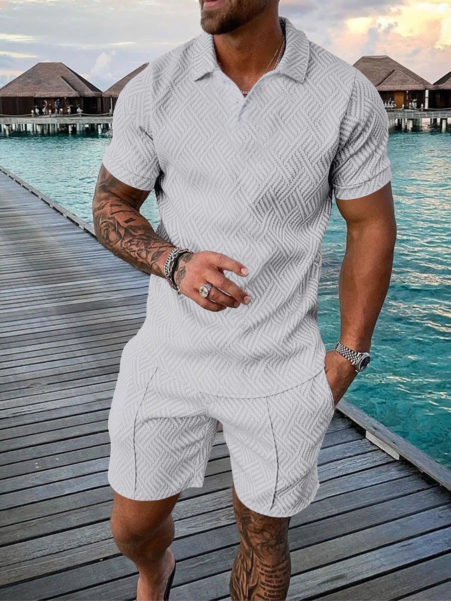 Men's summer fashion casual 3D printed Polo shirt lapel casual suit. S-5X