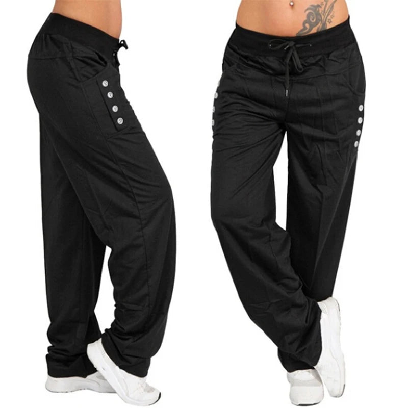 Plus Size Casual Cargo Pants - Loose Fit Jogger Trousers with Pockets
