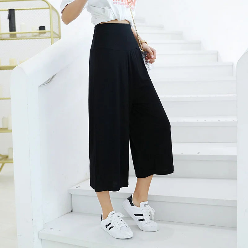Spring Summer Wide leg calf length Loose Casual yoga pant High Waist three quarter Trousers. M-2X