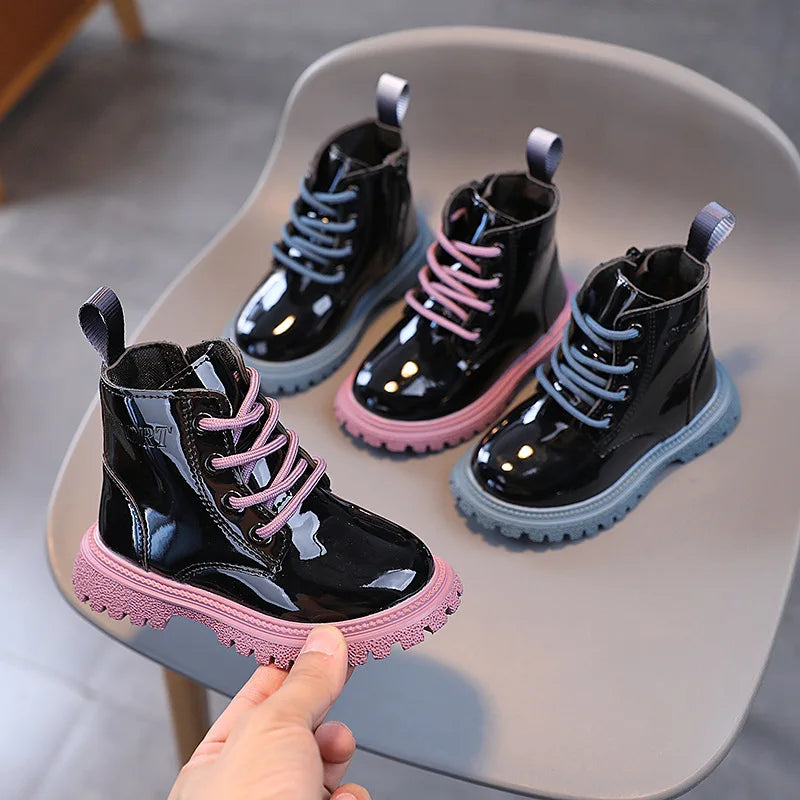 Children's Boots Boys Girls Single Boots Solid Color England Style Children Boy Girls Shoes Kids Fashion Shiny Small Short Boots