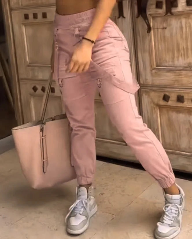 Cargo Pants Casual Trousers Solid Colour Trendy Street-Wear Pocket Design And Suspenders. Sz S-2x