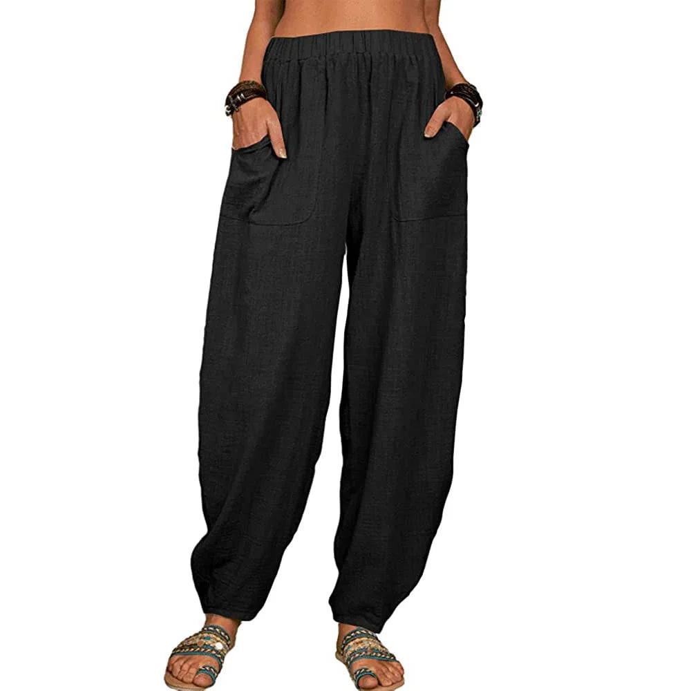 Summer Cotton Linen Pants for Ladies Full Length Casual Pants Loose Fit With High Waist. Sz S-3x