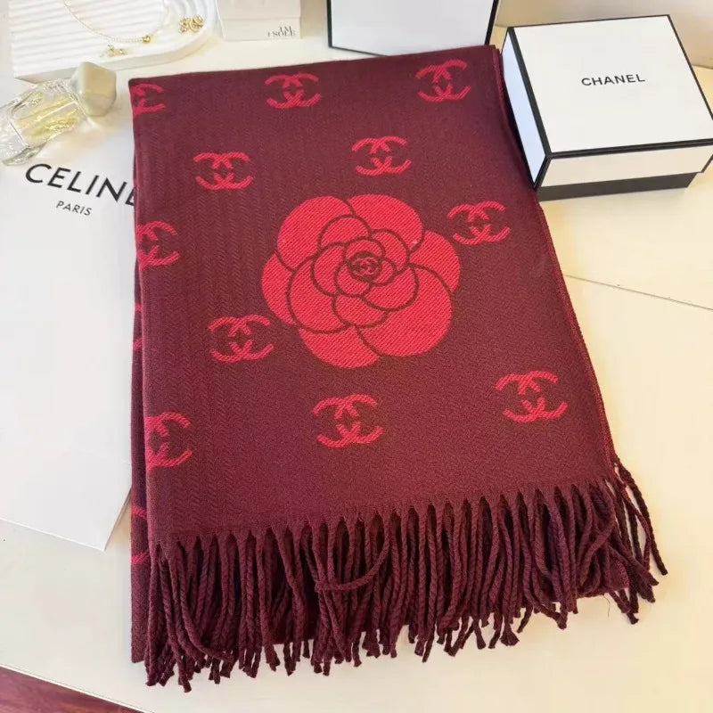 Women's Double-Sided Cashmere Scarf - Luxury Winter Shawl with Tassel