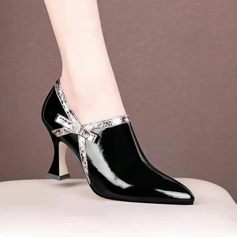 NEW Fashion Women Pumps Pointed Toe Bow-tie Side Zip Female Foot-Wear