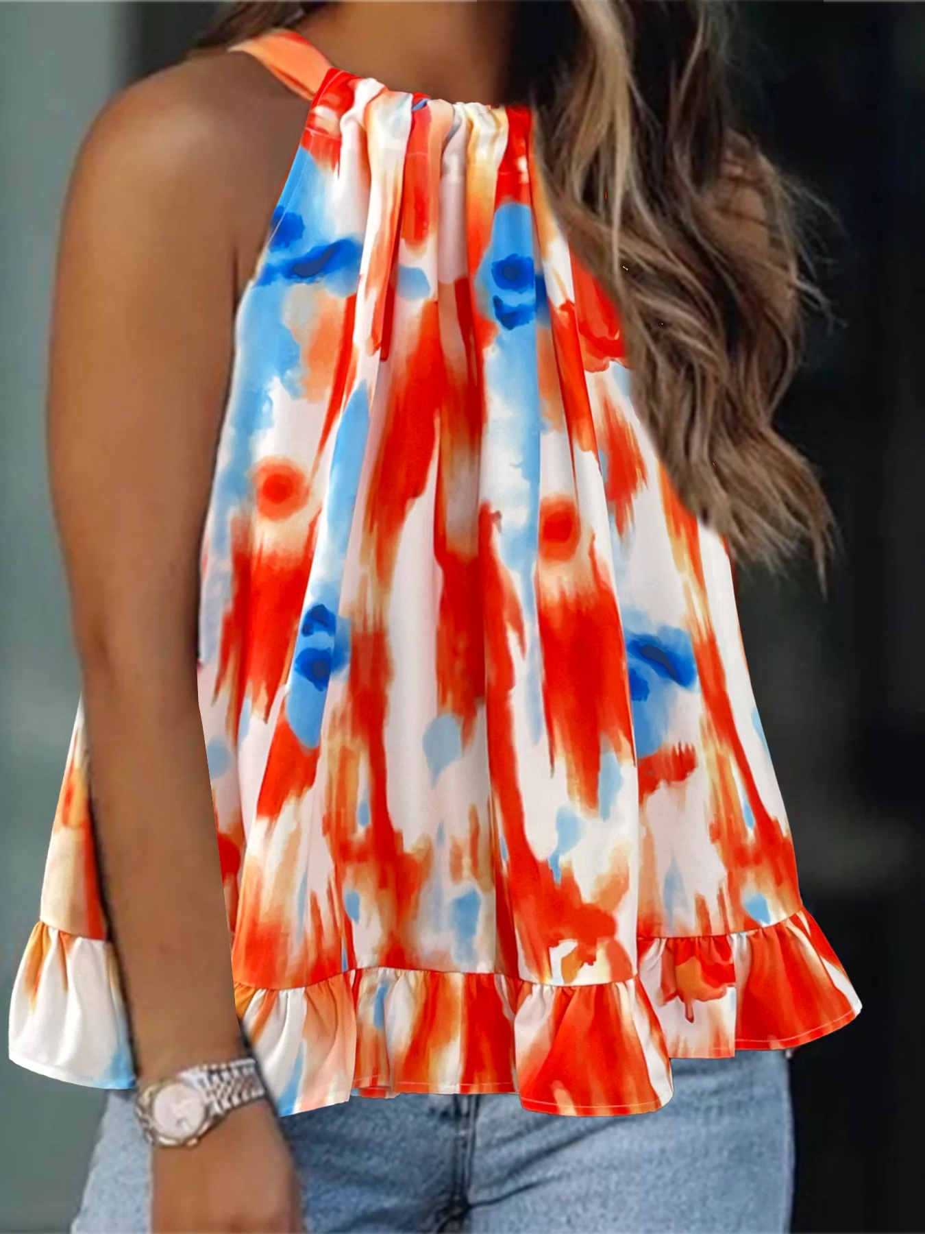 Plus size women's spring and summer fresh and fashionable halter neck elegant urban top