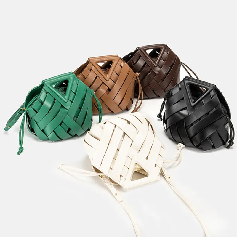 New Design Luxury Fashion Woven Genuine Leather Handbag French Portable Retro Trend Shoulder Bag