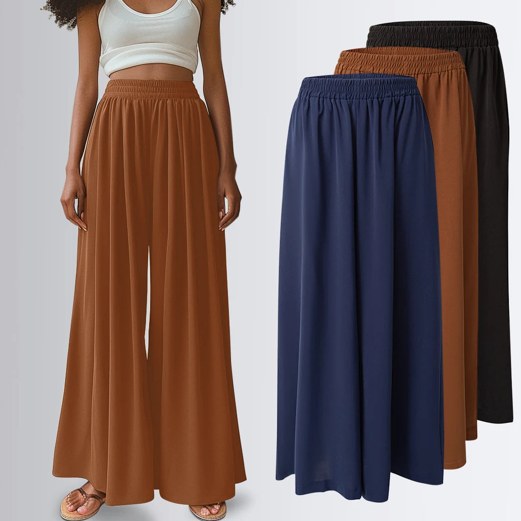 Spring Summer Ladies Elastic High Waist Wide Leg Pants Casual Loose For Comfortable Casual Wear. Size S-5X