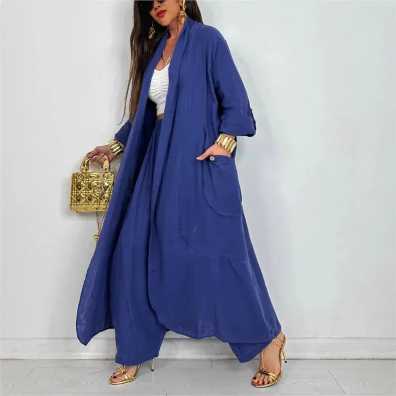 Women Solid Lazy Style 2-Piece Set Cardigan Long Sleeve Shirt+ Wide Leg Pant Suit Elegant two Piece. S-3X