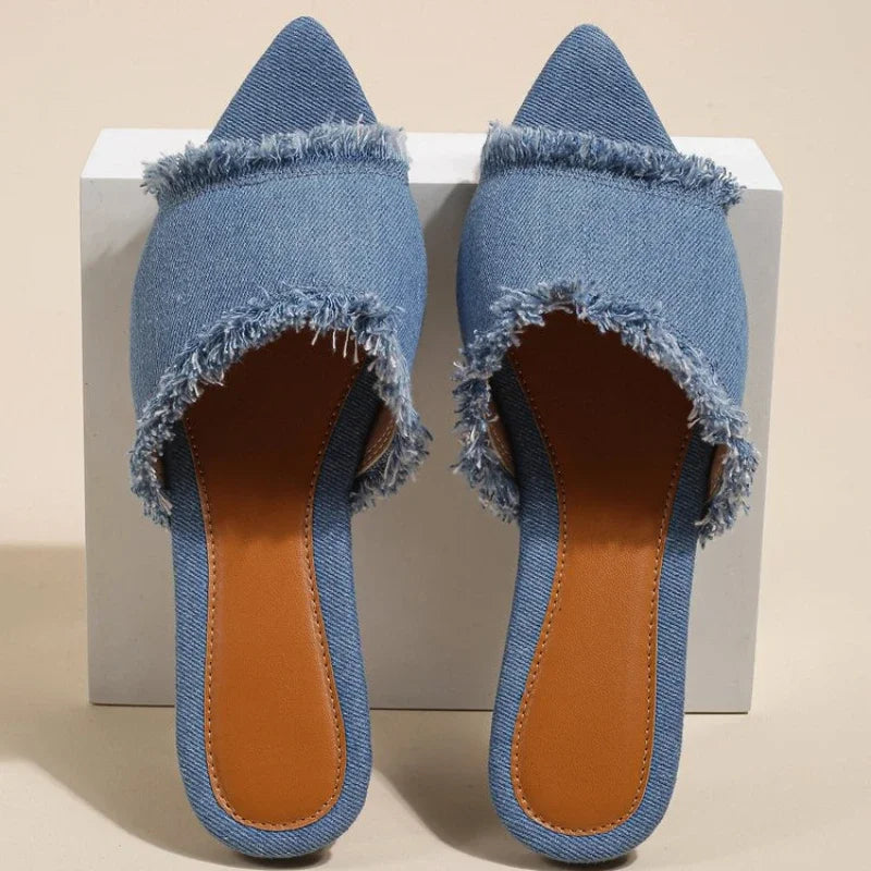 Women Flats Pointed Toe New Casual Slides.