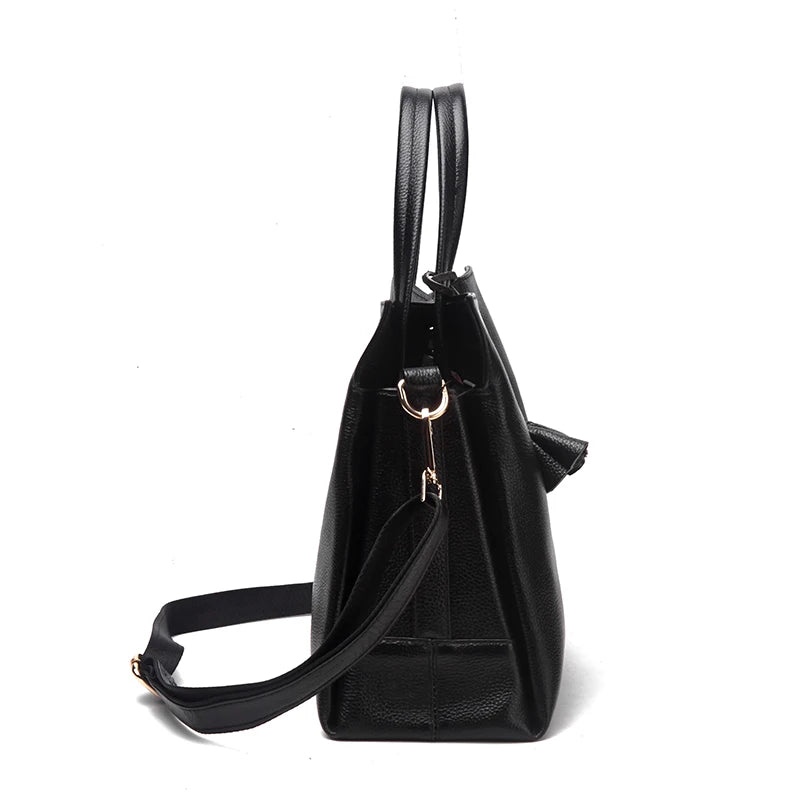 Cowhide women's handbag casual versatile black daily commuting single shoulder cross-body tote bag