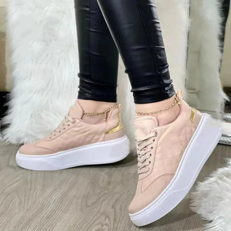 Woman Casual Comfortable Sneakers Round Toe Platform Lace Up Female Vulcanized Shoe/Loafer