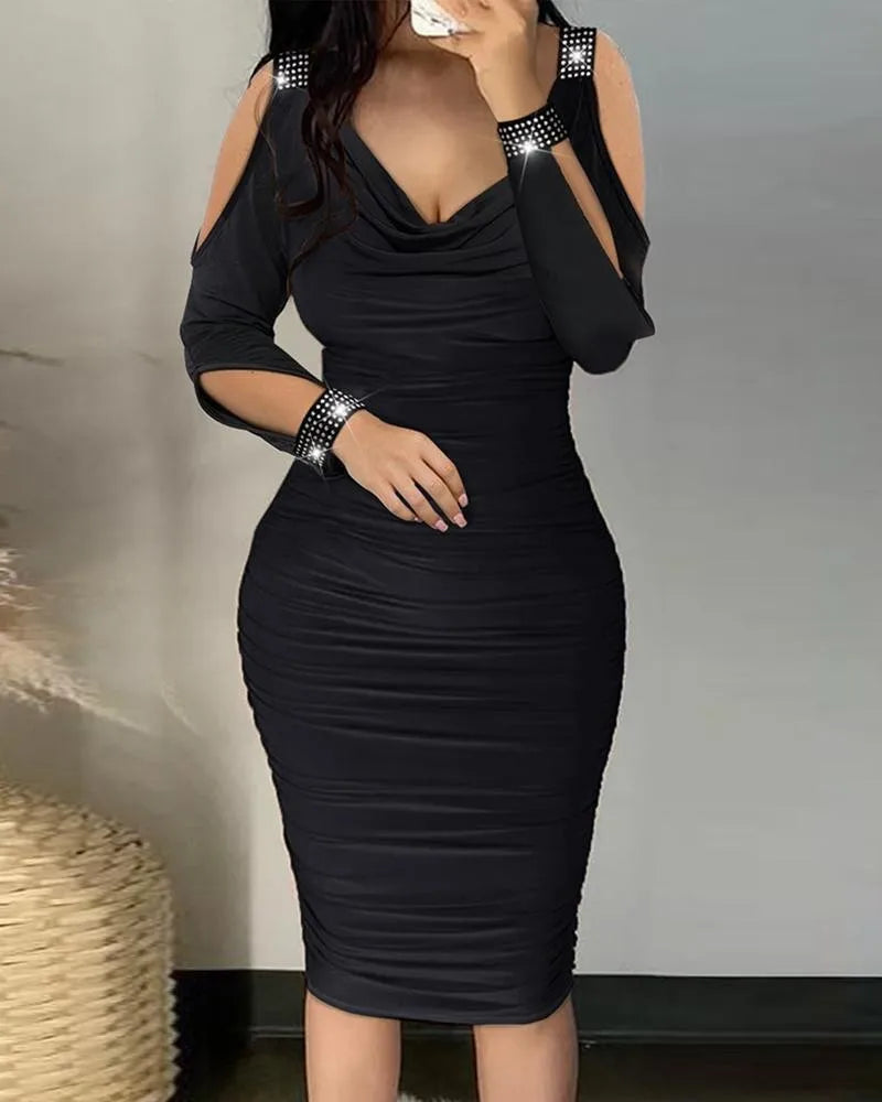 Fashion Elegant Sexy Off Shoulder Long Sleeve Party V Neck Dress. S-3X