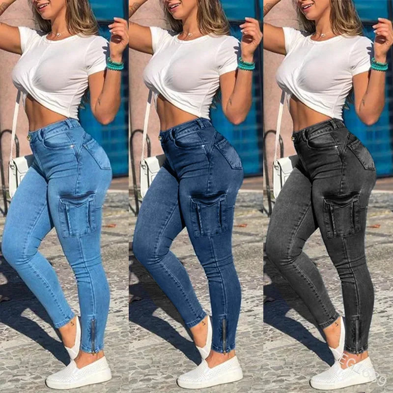 Women Denim Cargo Fitted Style Pants. Sz S-3x