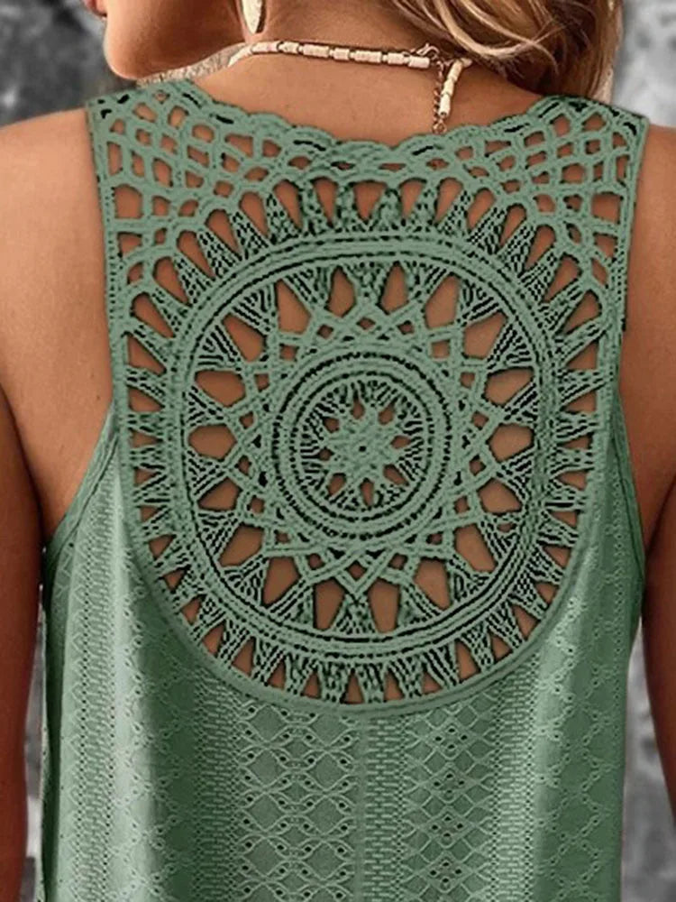 New Ladies Summer Blouse/Tank Back Hollow V-neck Casual Wear. S-2x