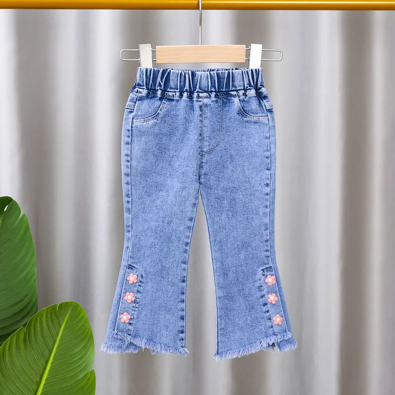 2025 New Girls Jeans Children Spring Autumn Fashion jeans flared pants Girls High Quality Bow leisure long Pants 0-5 Y
